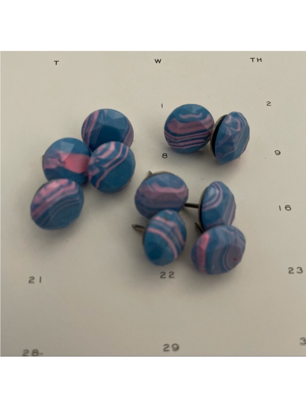 Handmade Blue & Pink Swirl Push Pins Set of 10